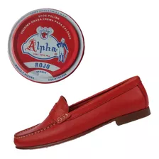 Grasa Crema Fina 2 En 1 Alpha Para Zapatos Color Rojo 90 Gr