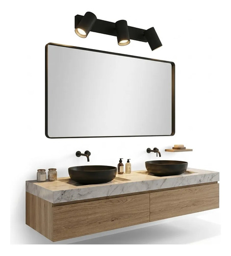 Aplique Spot Para Baño 3 Luces Negro