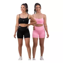 2 Conjunto De Academia Feminino Kit Short + Top Poliamida 