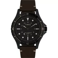 Reloj Timex Hombre Tw2v45400 Cuero Marron Navi Harbour 100m Color Del Bisel Negro Color Del Fondo Negro