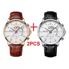 2 Piezas Belushi Reloj De Cuarzo Hombres Cuero Luminoso