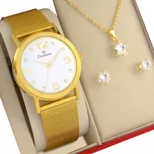 Relógio Feminino Champion Dourado Top 1 Ano De Garantia Luxo