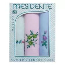Lenço Presidente Feminino Bordado Kit Com 2 Cxs - Sortidos Cor Colorido Desenho Do Tecido Liso Tamanho Un