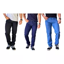 Kit 3 Calça Masculina Jeans Tradicional Elastano Reta