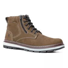 Coturno Casual Bota Masculino Cadarço E Zíper Couro Legitimo