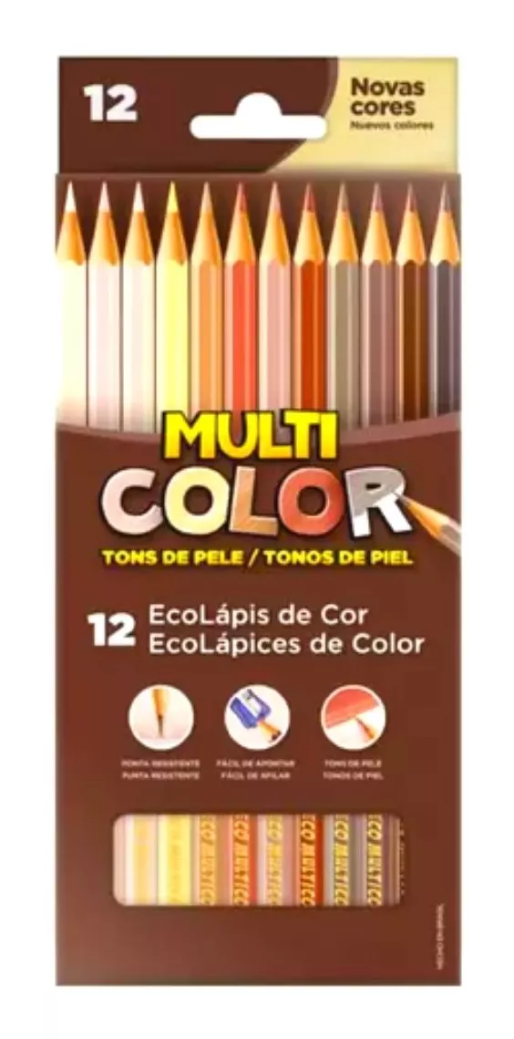 Lapis De Cor 12 Cores Multicolor Tons De Pele Faber Escolar