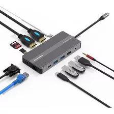 Adaptador Hub Usb C 12 En 1 Usb 3.0 2 Hdmi Vga Gigabit