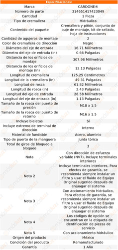 (1) Cremallera Direccin Hidrulica Century 97/02 Reman Foto 5