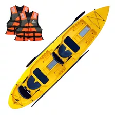 Kayak Caiaker New Foca 2 Plz Estable + Chalecos Aventureros Color Amarillo