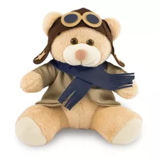 Urso De Pelúcia Aviador 25cm Decoração Anti-alérgico