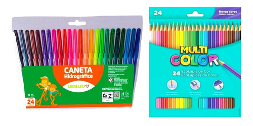 Lapis De Cor Multicolor 24 Cores + Canetinha Hidrocolor 24