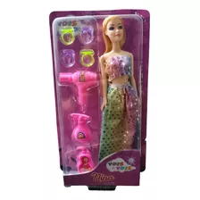 Boneca Nina Festa Loira Vestido Brilhante + Acessorios