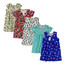 Kit 5 Vestidos Infantis Estampado Roupa De Menina 1 À 8 Anos