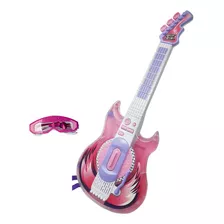 Guitarra Infantil Rockstar Rosa C/ Luz+ Óculos Microfone Mp3
