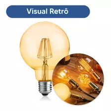 Kit 2 Lâmpada Bulbo Filamento Led Carbono Decorativa Retrô Vintage Ambar E27 G125 Bivolt