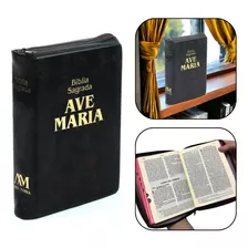 Biblia Sagrada Ave Maria Média Com Ziper Marrom