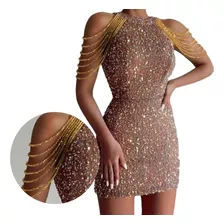 Vestido De Paetês Com Borla De Cristal Que Abraça O Quadril