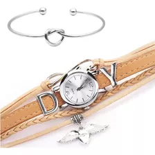 Relógio Luxo Feminino Prata + Bracelete Pulseira Pingente