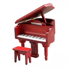 Piano De Madeira Com Banquinho Vermelho Elegante Estatueta