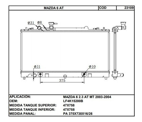 Tanque Plstico Superior Mazda 6 (con Tubo) (cod:23109) Foto 2