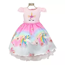 Vestido Infantil Menina Unicórnio Luxo Festa Fantasia 