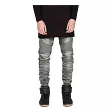 Moda Masculina Jeans Slim Biker Com Design Amassado .