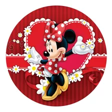 Painel Redondo Minnie Vermelha Coração 1,50 X1,50 C/elástico