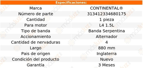 Banda 880 Mm Acc Summit L4 1.5l 89/96 Continental Alternador Foto 4