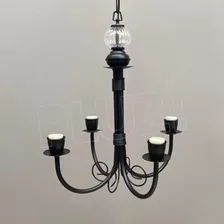 Lámpara Colgante Araña 4 L C/bocha De Vidrio - Hierro Negro