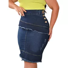 Saia Jeans Midi Secretária Evangélica Plus Size Com Elastano