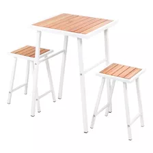 Conjunto De Mesa E 2 Bancos Branco Para Área Externa Jardim