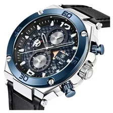 Reloj Benyar Cuero Negro Y Azul