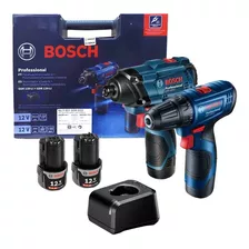 Kit Atornillador Taladro + Llave De Impacto + Baterías Bosch Color Azul