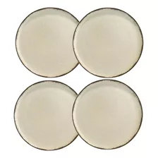 Set X 4 Plato Postre Porcelana Artesanal Filo Envejecid Rust