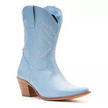 Bota Texana Feminina Couro Plume Azul - Silverado Botas