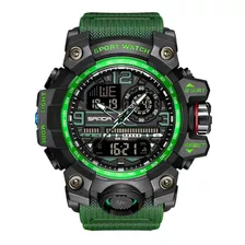 Reloj Dual Deportivo Militar Sumergible Uso Rudo Shock Sd Color Del Bisel Verde Lima