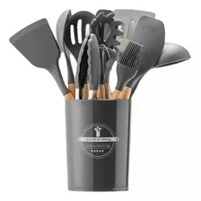 Kit De Utensílios Para Cozinha Em Silicone E Bambu 12 Peças