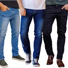 Calça Jeans Masculina Colorida Skinny Elastano Kit 3 Básica