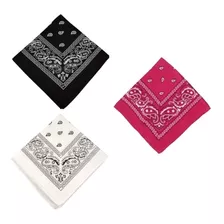 3 Bandanas Cores Preta Branca E Rosa Lenço Feminino Masculin