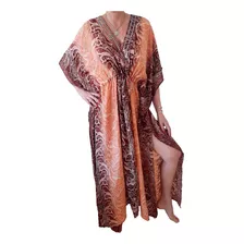 Vestido Indiano Kaftan Em Seda Pura