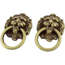 Lion Head Estilo Antiguo Cajon Ring Pull Handle Knob 2 Pcs 