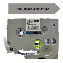 Fita Brother Tze Tz Rotuladora Laminada Cores 12mm Adesivo Cor Fita Prata/letra Preta