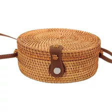 Bolsa Feminina Rattan Palha Rodonda Bambu Forrada Acambamento Dos Ferragens Níquel Cor Marrom Cor Da Correia De Ombro Marrom