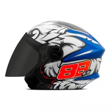 Capacete Aberto Personalizado New 3 Gp 88 Protork Aguia Fume Cor Azul Desenho Fosco Tamanho Do Capacete 60