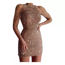 Elegante Vestido De Fiesta Con Lentejuelas Recortadas