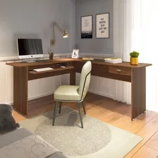 Mesa Em L Para Escritório 165x150cm 1 Gaveta Cannes Wt Cor Cedro