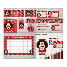 Kit Imprimible Editable Etiquetas Escolar Mafalda