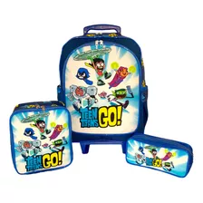 Kit Mochila Infantil Jovens Titans Em Ação Rodinhas G