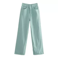 Calça Jeans Feminina Retro Cintura Alta Pernas Largas