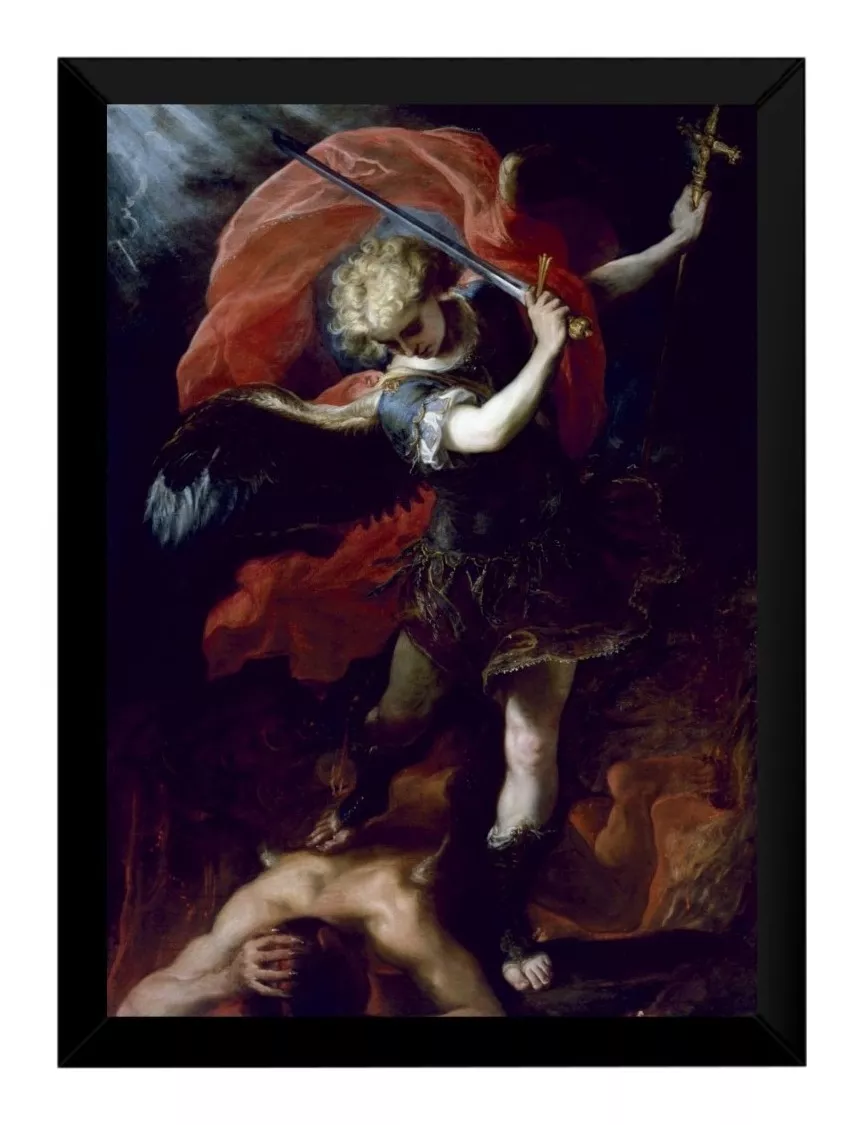 Quadro Arte Sacra Proteção Anjo São Miguel Arcanjo 42x29cm